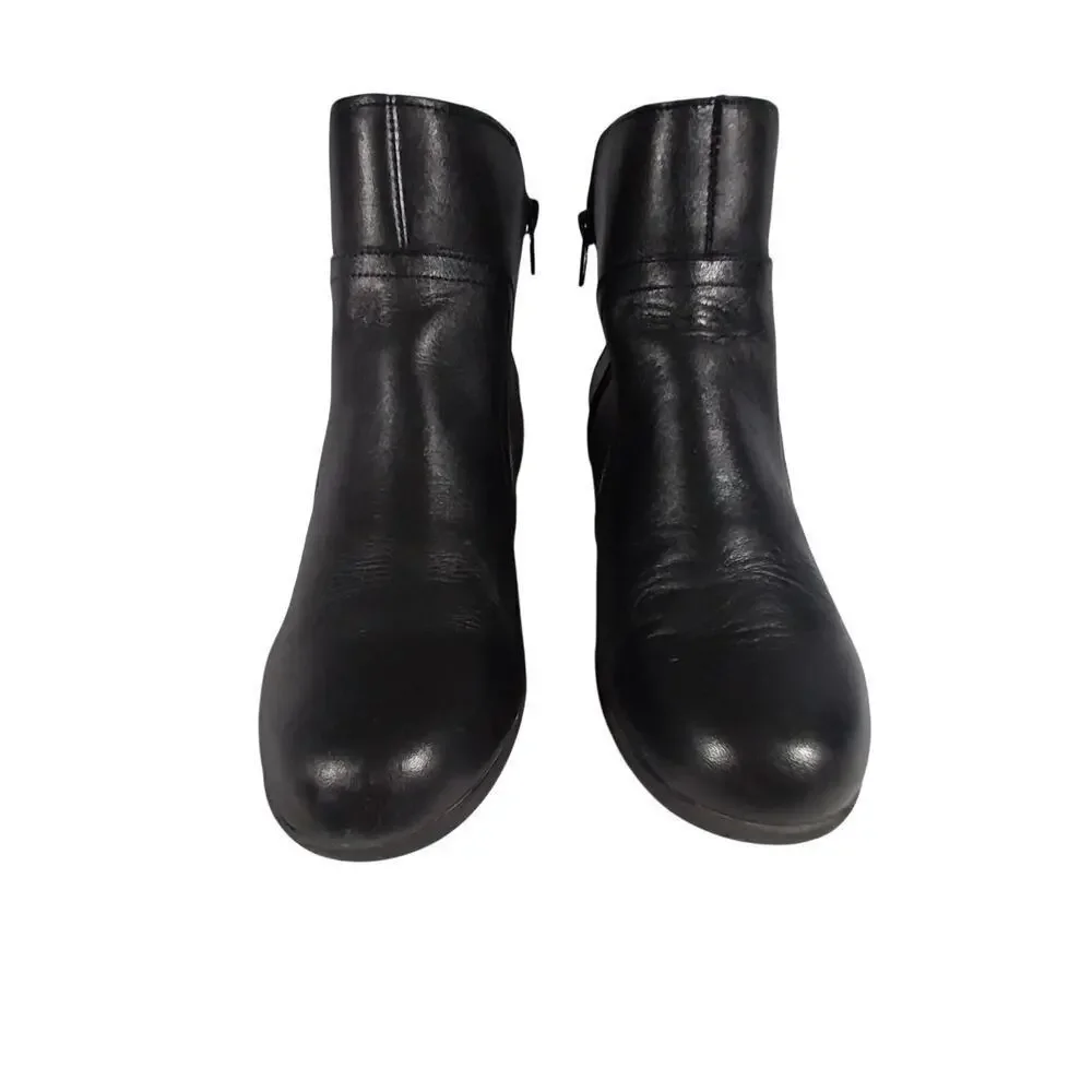 ABELLA! RONDA BLACK GENUINE LEATHER CHUNKY HEEL, RU BER SOLE ANKLE BOOTS!SZ 7.5M
